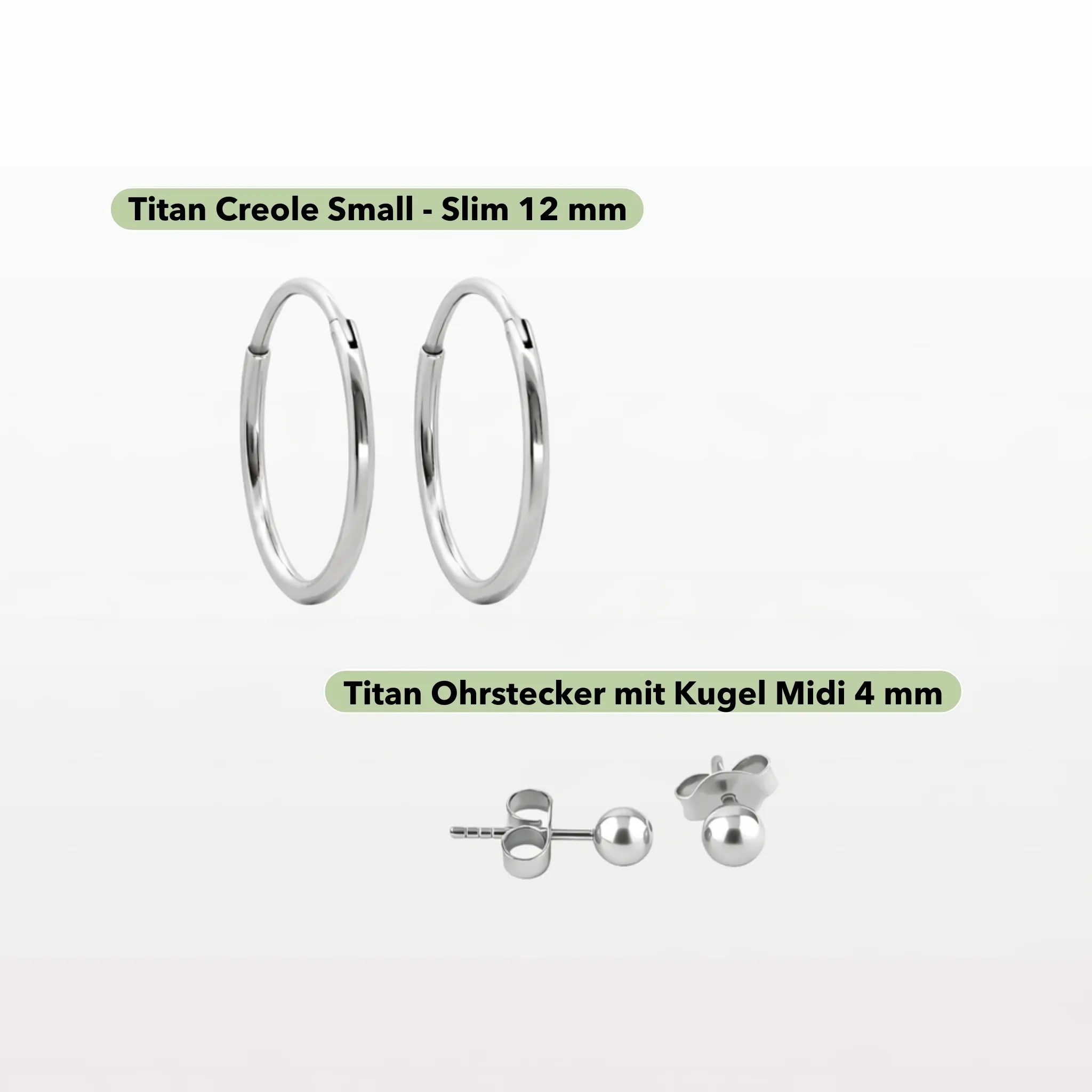Silbernes Titan Essentials Set – mit 12mm Creole und 4mm Kugel 