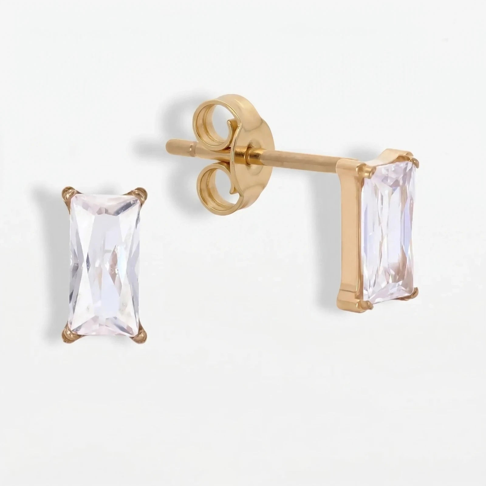 Goldener Titan Ohrstecker Baguette Zirkonia mit rechteckigem Stein