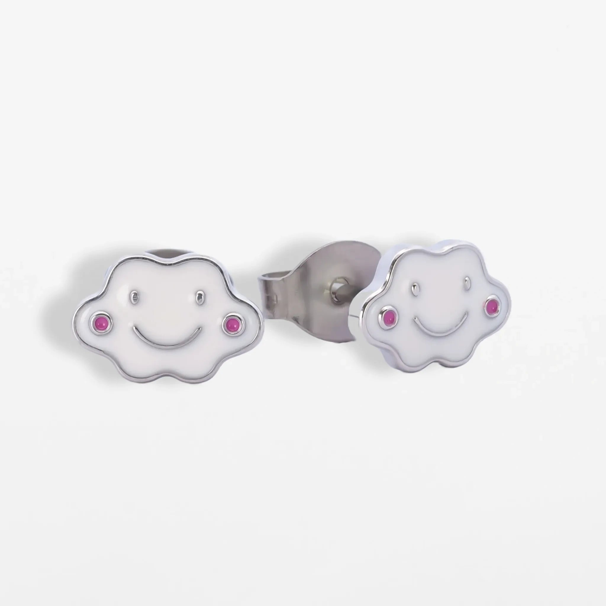 Silberfarbene Wolken-Ohrstecker aus Titan für Damen und Kinder