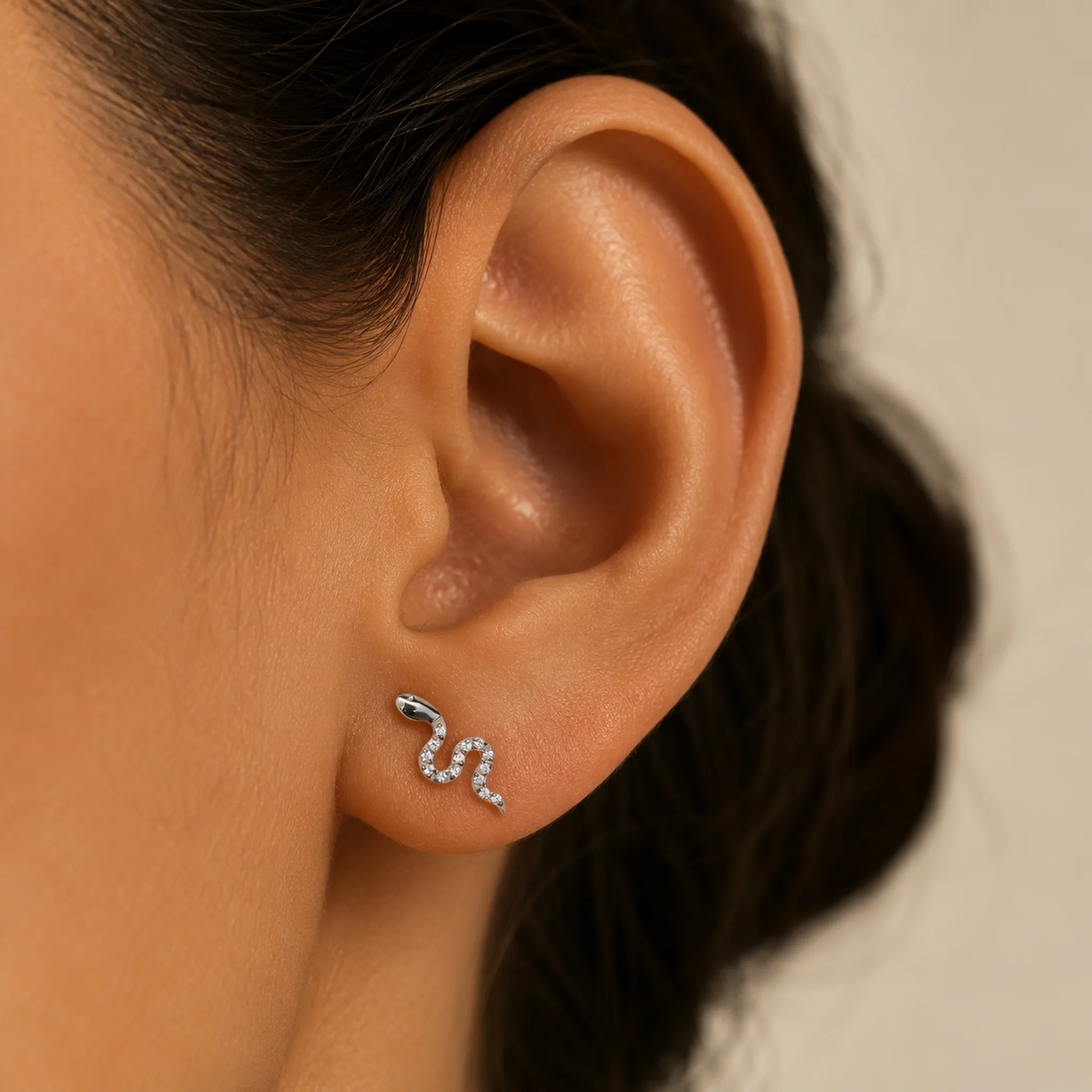 Titan Ohrstecker Schlange mit Zirkonia